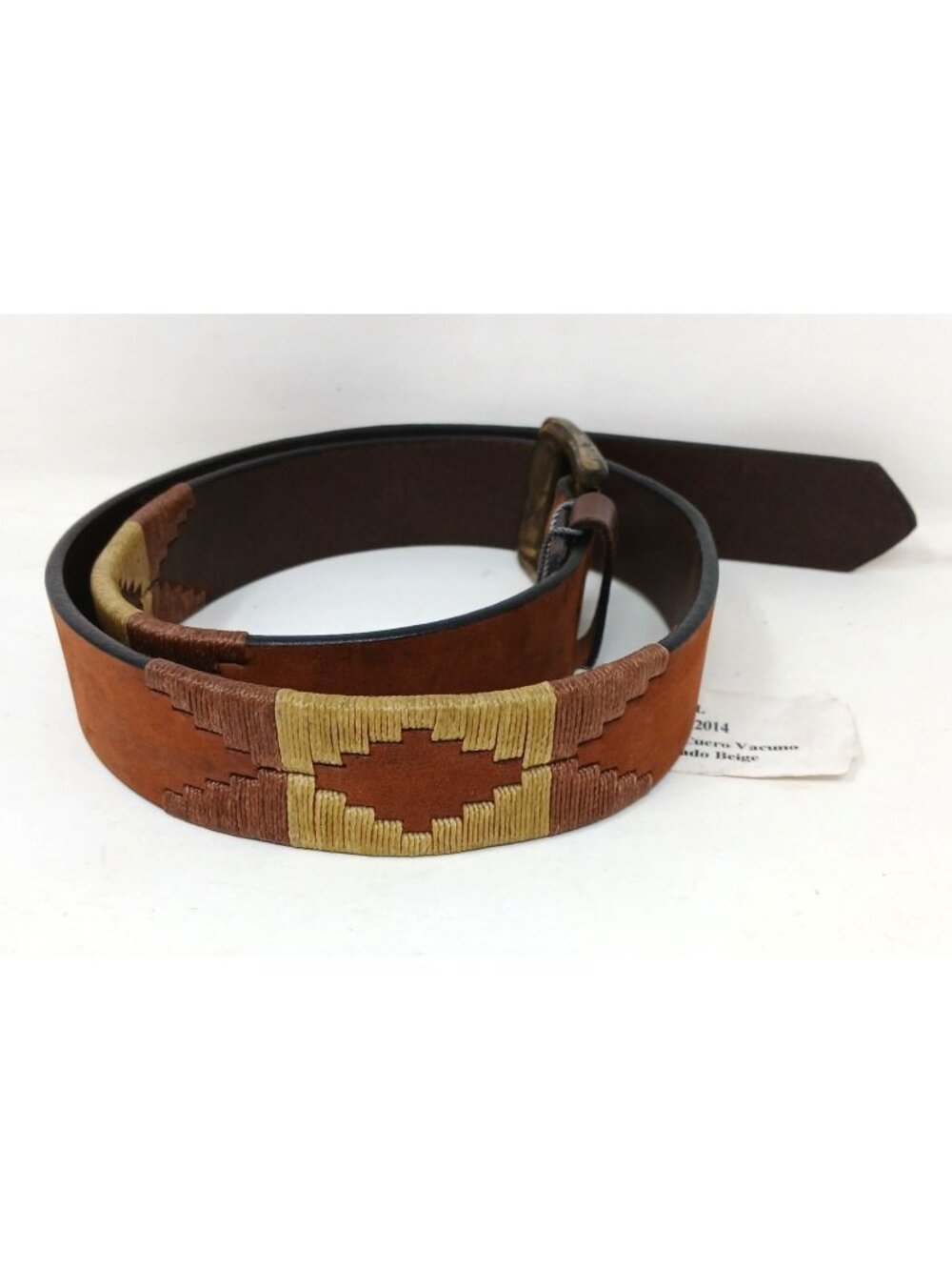 Gaucho Brown Leather Belt 80 cm 30-32 Embroidered Western Tribal w/Buckle #D35-I